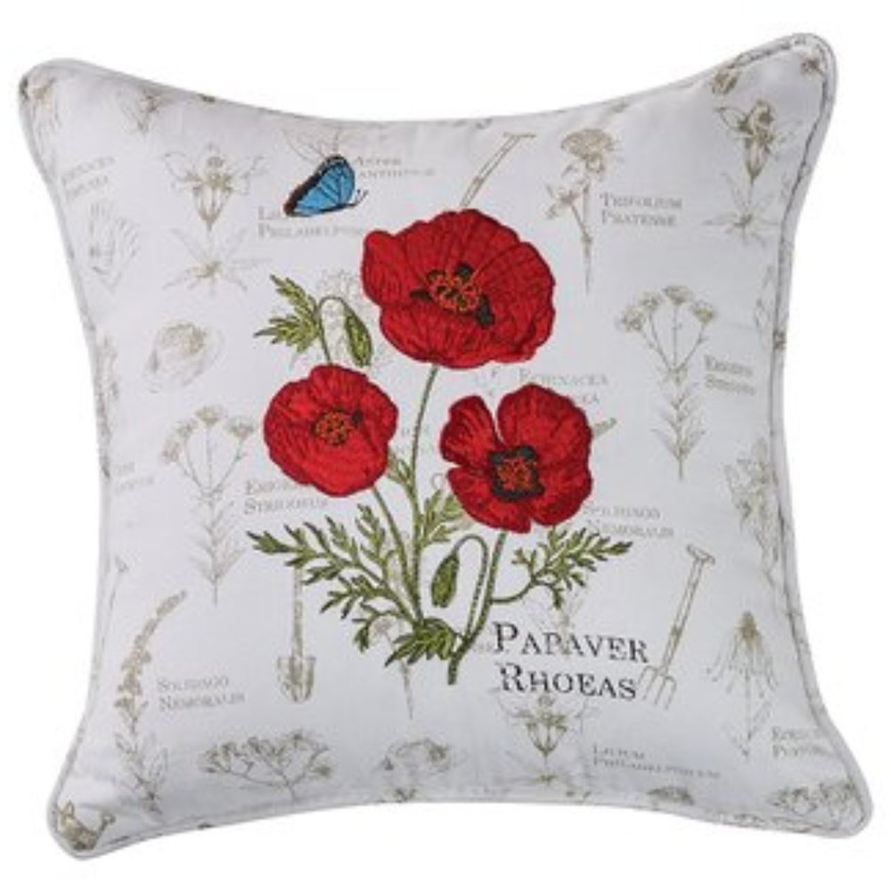 New PARK DESIGNS Embroidery Red Poppy Pillow Cover